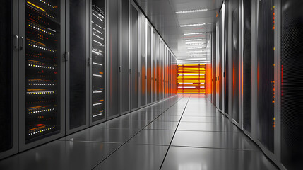Poster - Visualizing advanced infrastructure high-tech server room digital environment minimalist aesthetic futuristic perspective