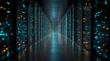 Poster - Data center server room hosting information technology network storage cloud computing infrastructure
