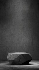 Poster - Dark Stone Podium Displaying Product in Studio Setting with Spotlight and Textured Wall Backdrop for Presentation