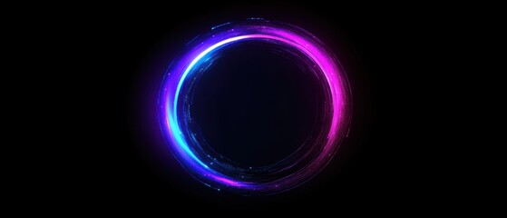 Aufkleber - Abstract neon circle glowing with vibrant blue and pink light trails on a black background, digital art, technology concept, futuristic design