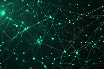 Aufkleber - Abstract green network connecting dots and lines creating a futuristic web technology background with a dark backdrop
