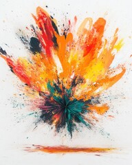 Poster - Abstract paint explosion on white background studio shot colorful burst of pigment artistic splatter vivid hues