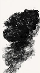 Poster - Artistic Black Dog Portrait in Profile with Smoke Effect on White Background Fine Art Style