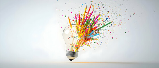 Poster - Colorful Lightbulb Exploding With Creativity