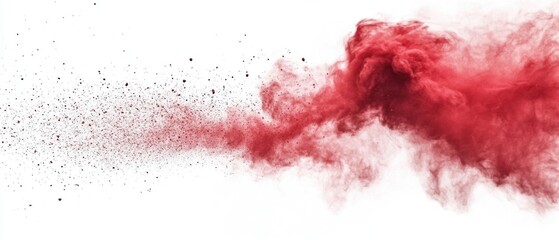 Poster - Red powder explosion on white background abstract art design element studio shot creating dynamic visual for creative projects