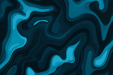 Aufkleber - Abstract blue fluid art design featuring layered contours and organic shapes in shades of teal and navy for creative backgrounds.