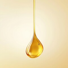 Poster - Golden Liquid Drop Falling in Studio Shot; Close-up of Oil or Honey; Beauty and Health Concept; Smooth Texture and Shiny Surface