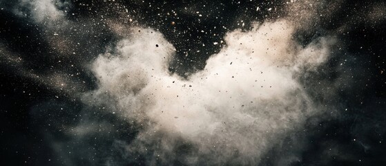Poster - Dust Explosion Abstract Motion Shot with Particles and Smoke in Dark Studio Setting Dramatic Lighting