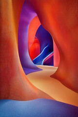 Poster - Abstract Architecture Interior View of Colorful Curved Walls and Staircase in Modern Style