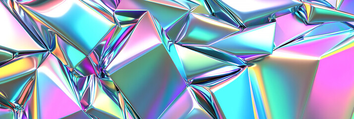 Poster - Abstract iridescent holographic 3d render showcasing geometric shapes in a stunning display of light and color reflections
