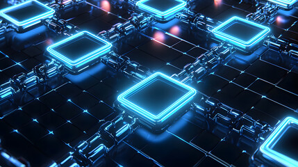 Poster - Futuristic blockchain visualization digital realm 3d graphics sci-fi environment abstract perspective glowing chains concept