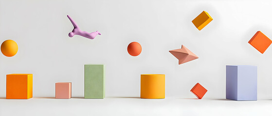 Poster - Abstract Geometric Shapes Composition In Pastel Colors