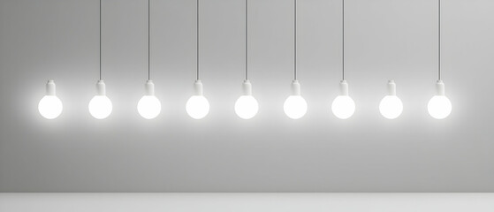 Poster - Row Of Pixel Art Light Bulbs In Gray Interior