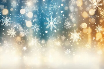 Poster - Winter holiday background of falling snowflakes with bokeh lights for Christmas season celebration abstract
