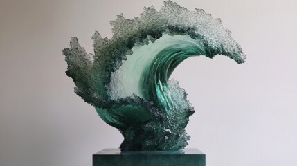 Aufkleber - Glass Wave Sculpture Captures Oceanic Movement in Studio Setting Artistic Representation of Water