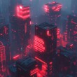 © marfuah - Futuristic city skyline at night, glowing red lights