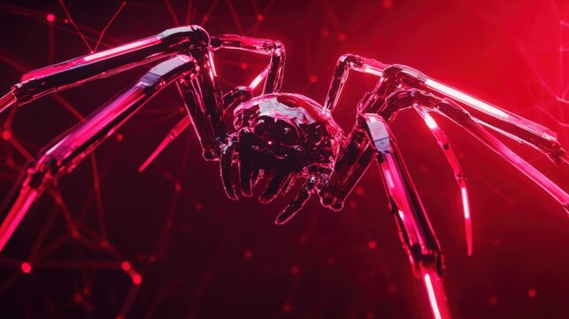 Futuristic spider robot, glowing red