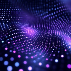 Poster - Abstract digital wave of vibrant purple and blue glowing dots.  A mesmerizing visual display of swirling light patterns