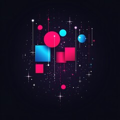 Poster - Abstract geometric shapes in space.  Vibrant colors and shining stars create a dynamic composition