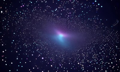 Fototapete - Abstract digital wave of glowing particles and energy flows in a dark background.