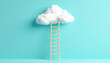© mingnimit - wooden ladder reaches towards fluffy cloud against bright blue background, symbolizing aspiration and dreams. scene evokes sense of wonder and creativity