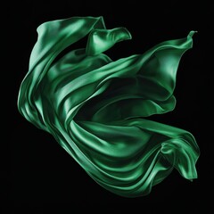 Poster - Emerald Green Silk Fabric Flowing Abstractly Against Black Background Studio Shot Elegant Drape Texture