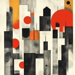 Poster - abstract cityscape, geometric shapes, muted colors