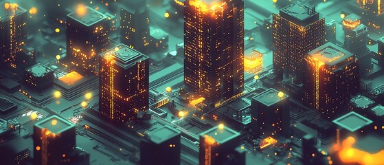 Poster - Futuristic city illustration showcasing technological advancement and connectivity