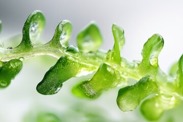 Poster - Close-up of Green Algae with Water Droplets, Macro Shot, Studio Lighting, Freshness and Purity Concept