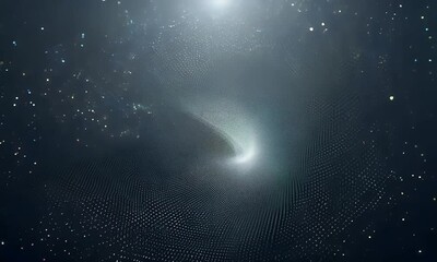Fototapete - Abstract digital wave of glowing particles and energy flows in a dark background.