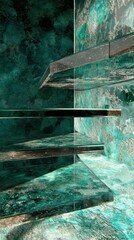 Poster - Modern staircase design with glass steps and teal textured walls in a contemporary interior architectural detail shot