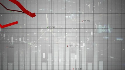 Poster - Financial dashboard filling transparent grid displaying candlesticks bars line red and green arrows
