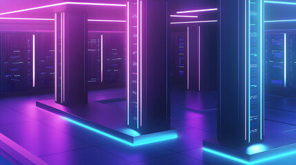 Poster - Exploring modern data center design high-tech facility interior view ambient lighting futuristic aesthetics