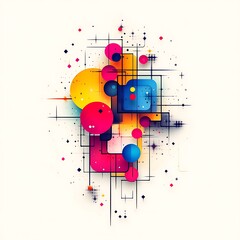 Poster - Vibrant abstract geometric design with intersecting shapes and lines.  Dynamic colorful composition of circles, squares, and lines