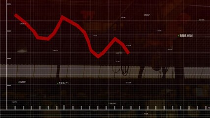 Poster - Red fluctuating line graph animating on digital interface, with grid overlay and numerical labels