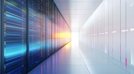 Poster - Illuminating progress modern data center interior tech hub visual content sleek environment perspective ambient lighting concept