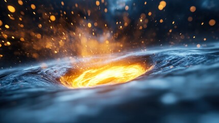 Poster - Abstract fire and ice swirl with glowing particle effects and energy arc in a dramatic 3D scene