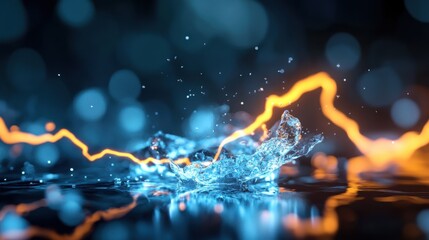 Poster - abstract flame and frost electric lightning crash, vibrant background energy