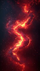 Poster - Fiery Nebula in Deep Space Abstract Illustration of Cosmic Clouds and Stars in Red and Gold Tones