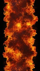 Poster - Fiery abstract fractal design on black background, digital art, vertical orientation, bright orange and red colors, detail