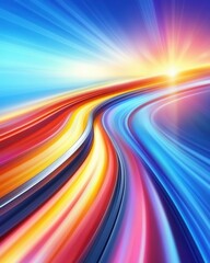Aufkleber - Abstract light streaks flowing toward a sunrise sky, vibrant colors and smooth gradients, dynamic motion blur, studio shot