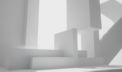 Fototapete - Minimalist abstract composition of architectural forms and geometric structures creating dramatic shadows and illuminated surfaces