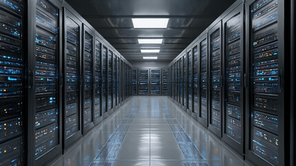 Poster - Data center server room hosting infrastructure network technology it equipment rack cabinets storage systems