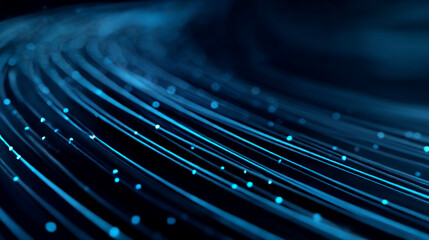 Poster - Blue fiber optic cables technology background internet network connection data stream abstract concept