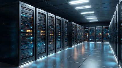 Poster - Data center server room hosting servers it infrastructure network technology cloud computing system