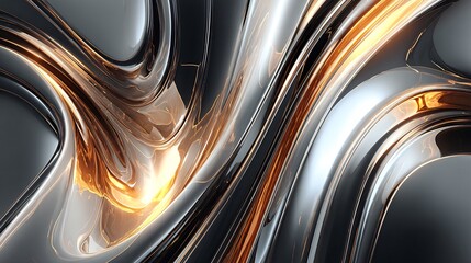 Poster - Dynamic interplay of light and metallic forms in a fluid abstract design