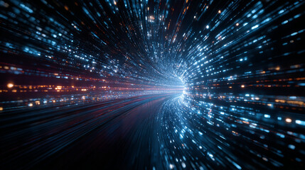 Poster - Abstract data stream tunnel background with glowing lights for technology concept design modern art