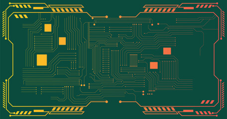 Poster - Electronics board. Circuit board electronic hi tech pattern. Vector abstract computer chip. Futuristic circuit board background.