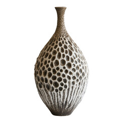Poster - Elegant ceramic vase with unique honeycomb design, showcasing intricate textures and blend of earthy tones. Perfect for home decor or as statement piece