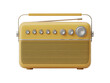 © Ahsan - A beautifully rendered close up of a retro yellow radio receiver with antenna and controls for music listening.